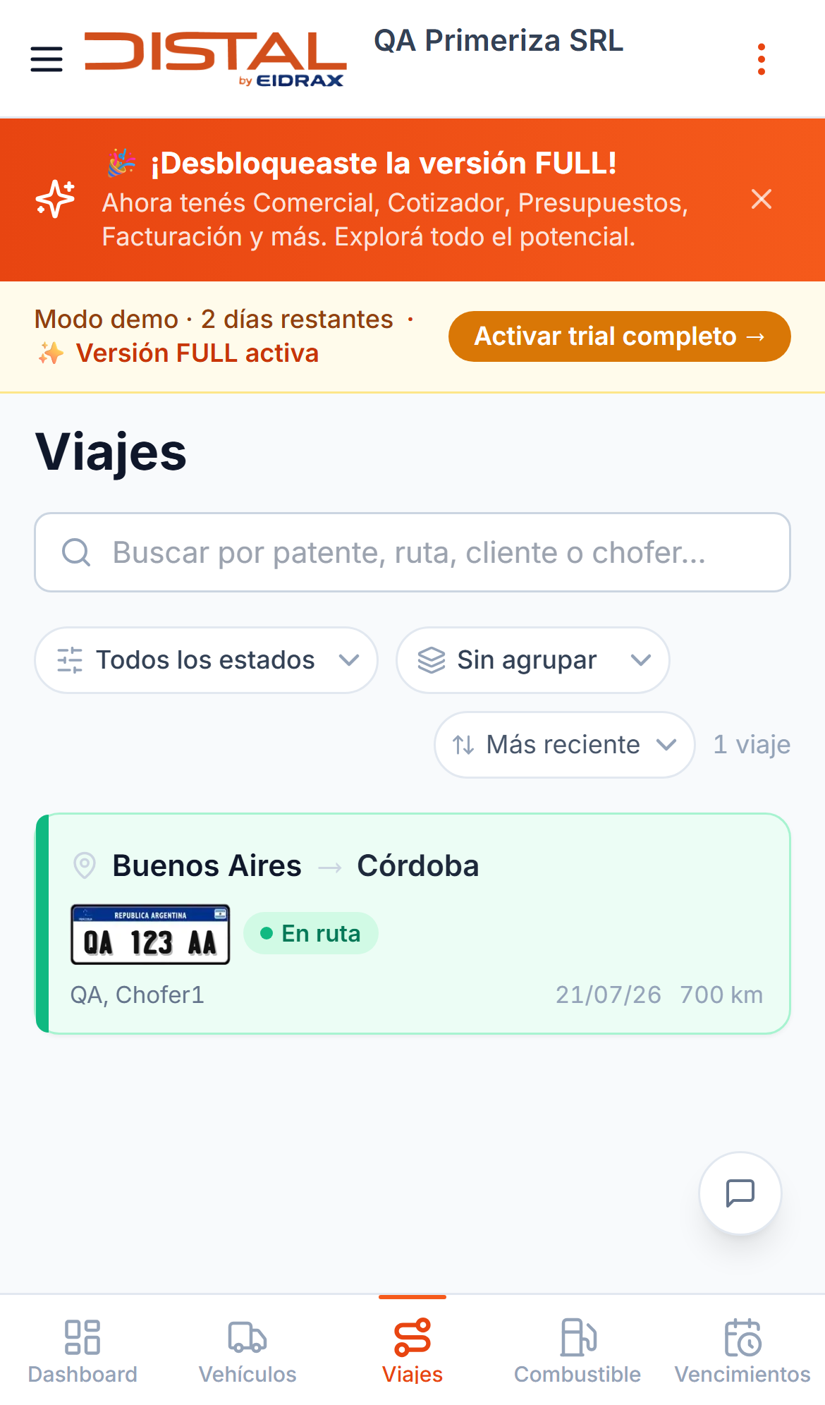 Distal Go — viajes en el celular del chofer