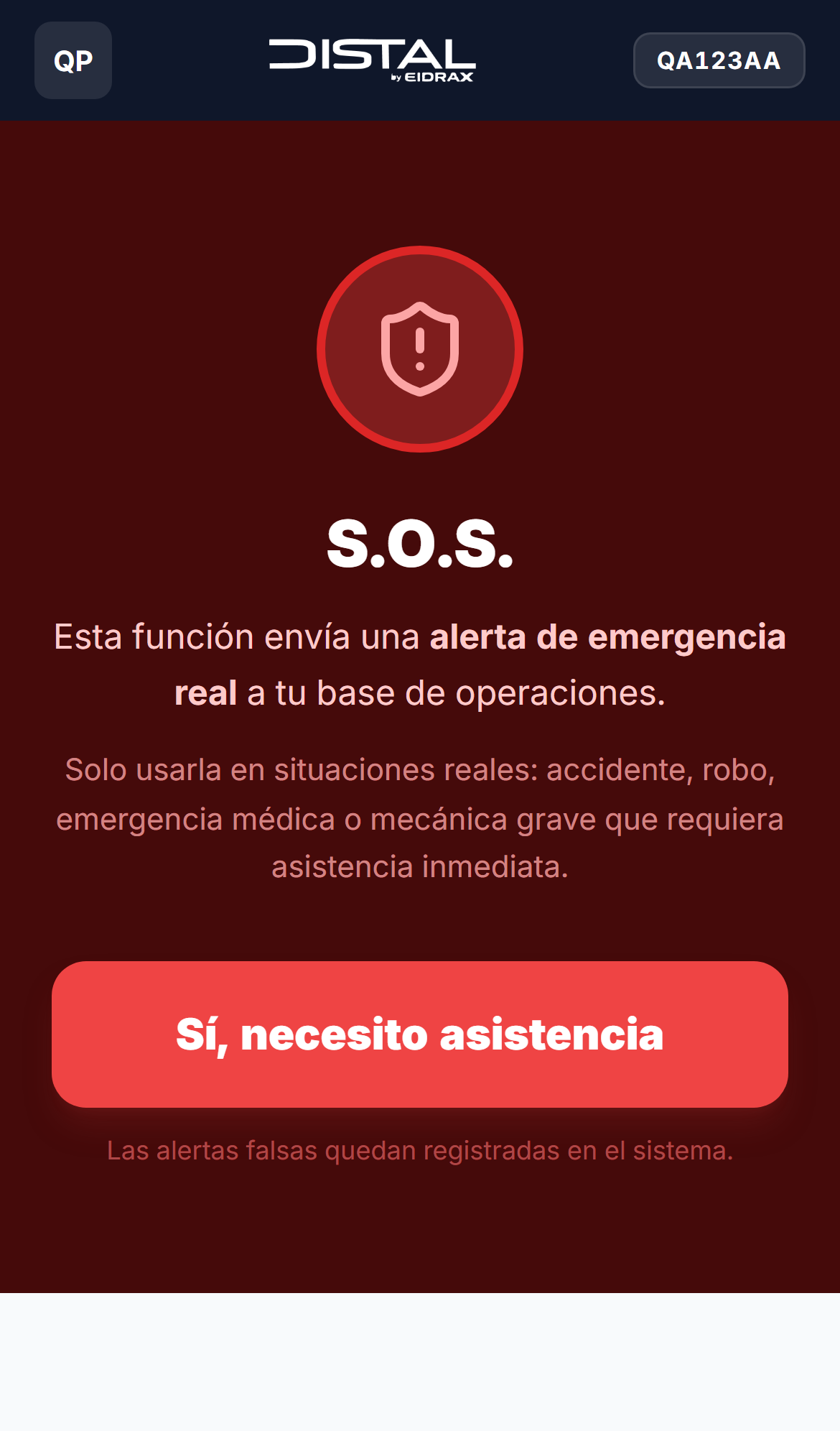 Distal Go — alerta SOS a operaciones